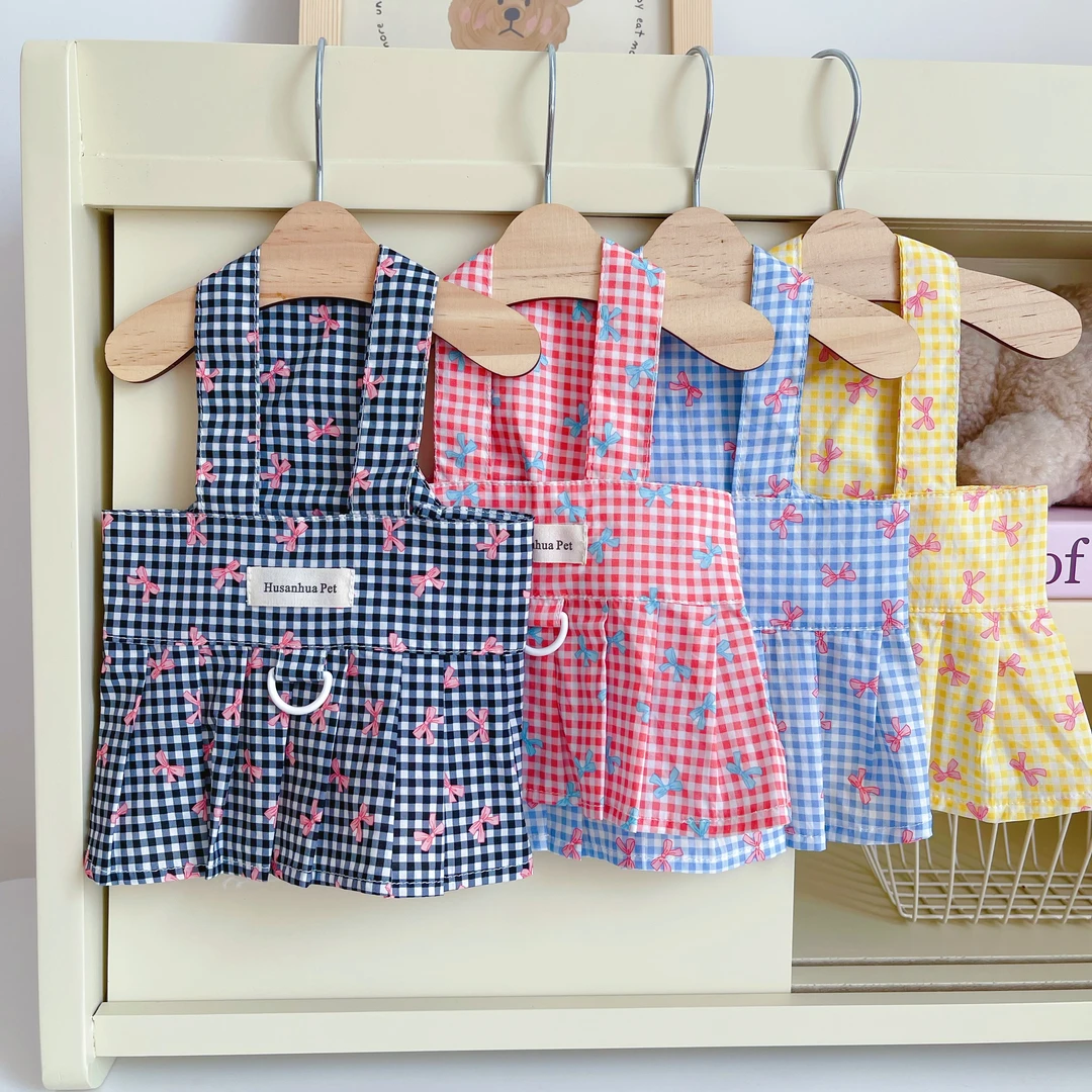 宠物春夏新款格子裙清凉透气防晒