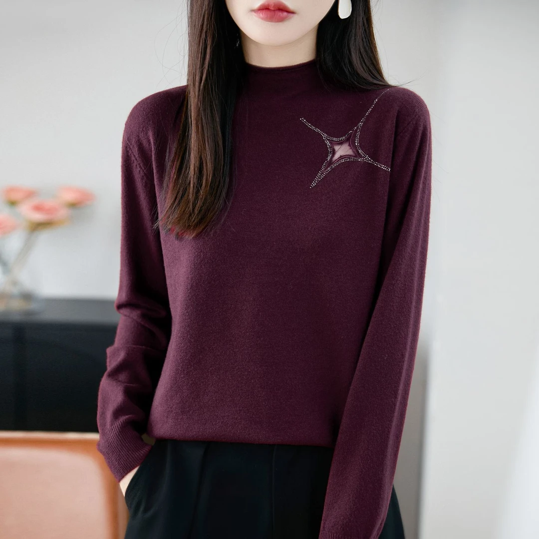 正品撤柜剪标羊毛衫镂空破铜网纱烫钻针织衫新款显瘦打底衫上衣