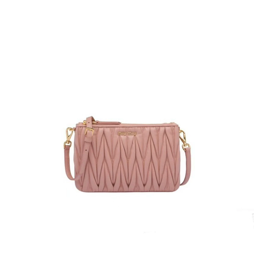 99新 MIU MIU/缪缪 蔚蓝/豆沙粉褶皱woc单肩包