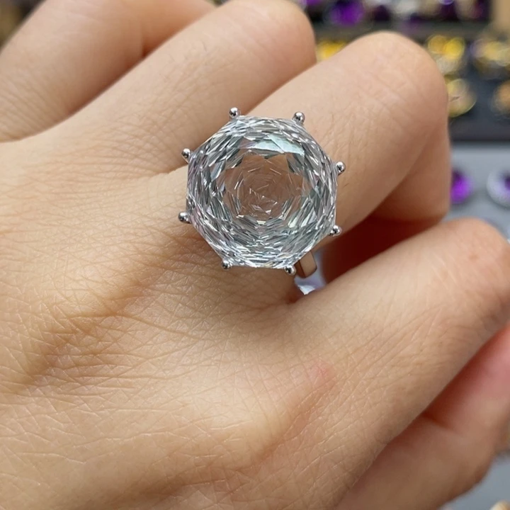 水晶戒指银S925镶嵌天然水晶戒指