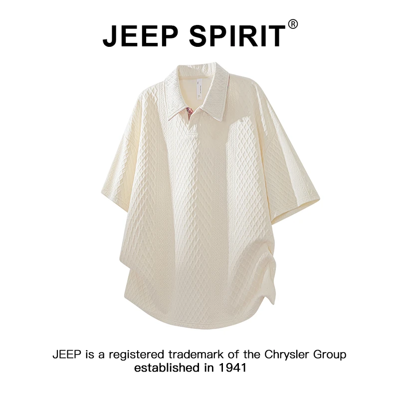 JEEPSPIRIT吉普肌理感短袖t恤男夏季宽松大码翻领休闲半袖polo衫