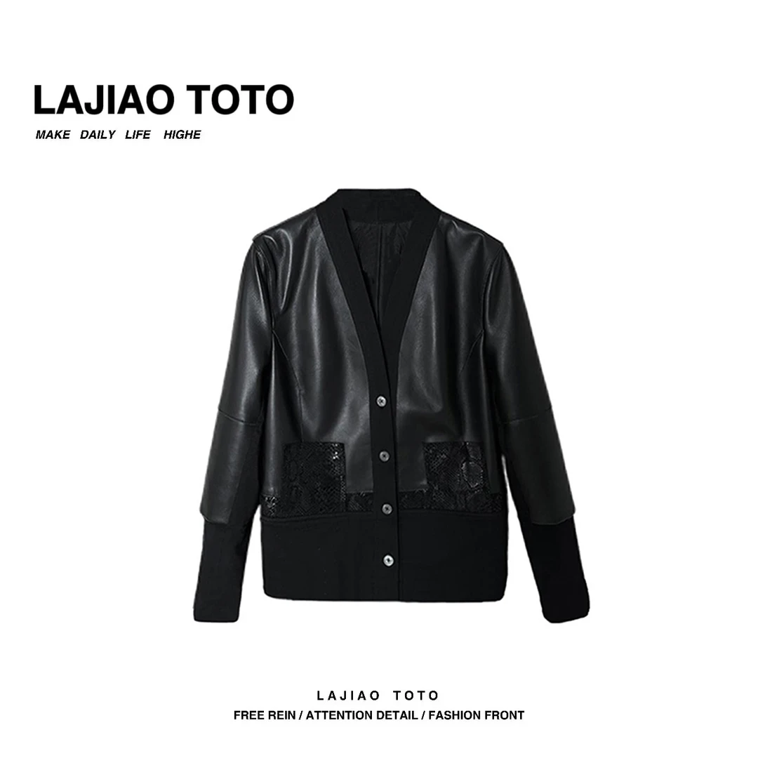 LAJIAO TOTO【夜魅】轻奢高级感设计师百搭真皮皮衣外套#6630