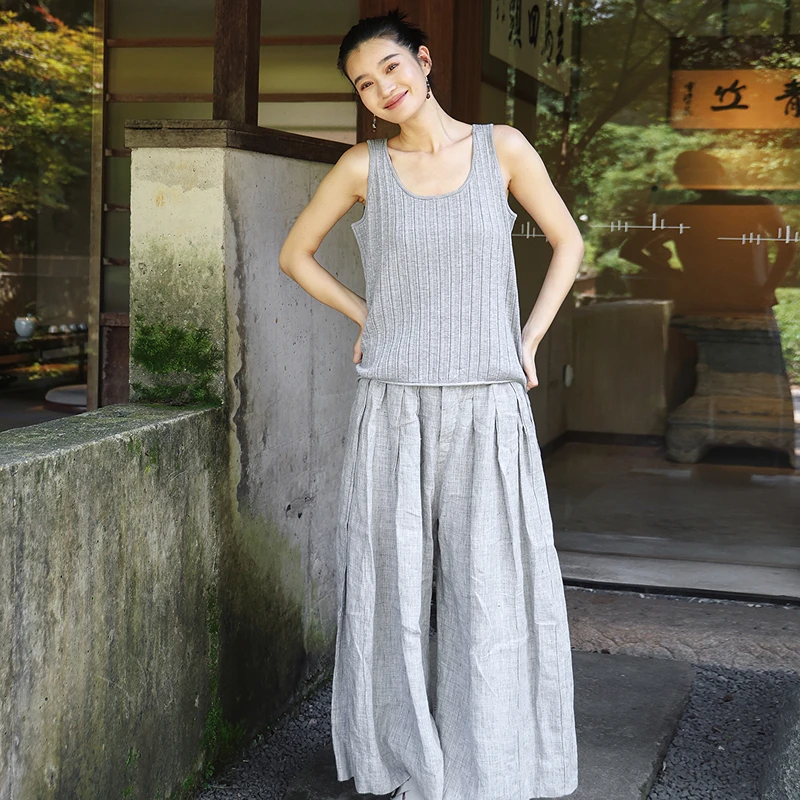 绽放女装526朵/秋季精纺羊毛大圆领竖抽条提花毛织无袖背心女内搭