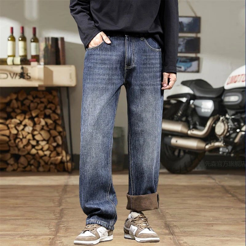 简约百搭直筒牛仔裤男秋冬2025新款潮牌宽松大码高端加绒加厚裤子