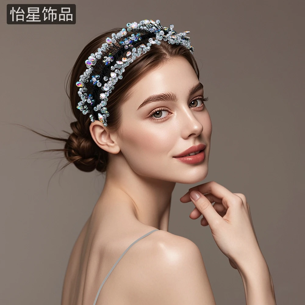 怡星 欧美时尚彩色水晶发箍手工编织串珠头饰派对演出礼服配饰A88
