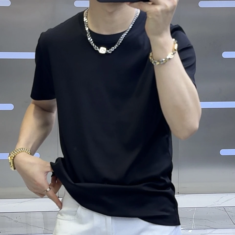 男士纯色T恤短袖丝光常规款圆领时尚百搭打底衫夏季上衣休闲半袖