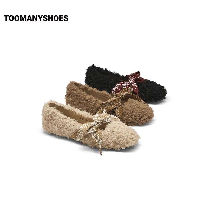 Toomanyshoes毛毛鞋2025秋冬新款卷毛小羊一脚蹬芭蕾舞鞋型豆豆鞋