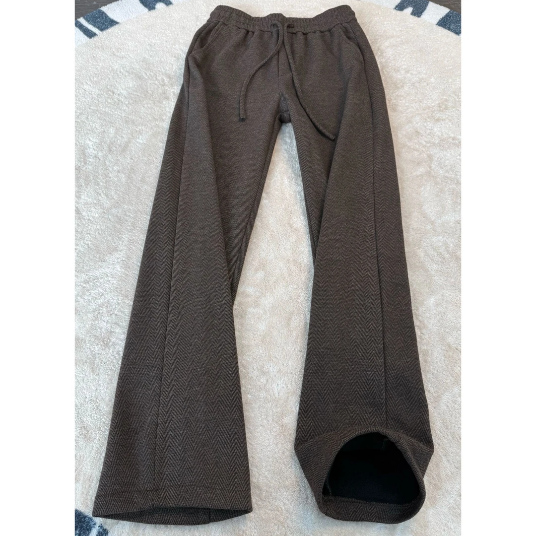 老钱风人字纹休闲裤子男款直筒秋冬加绒加厚长裤高级感宽松阔腿裤