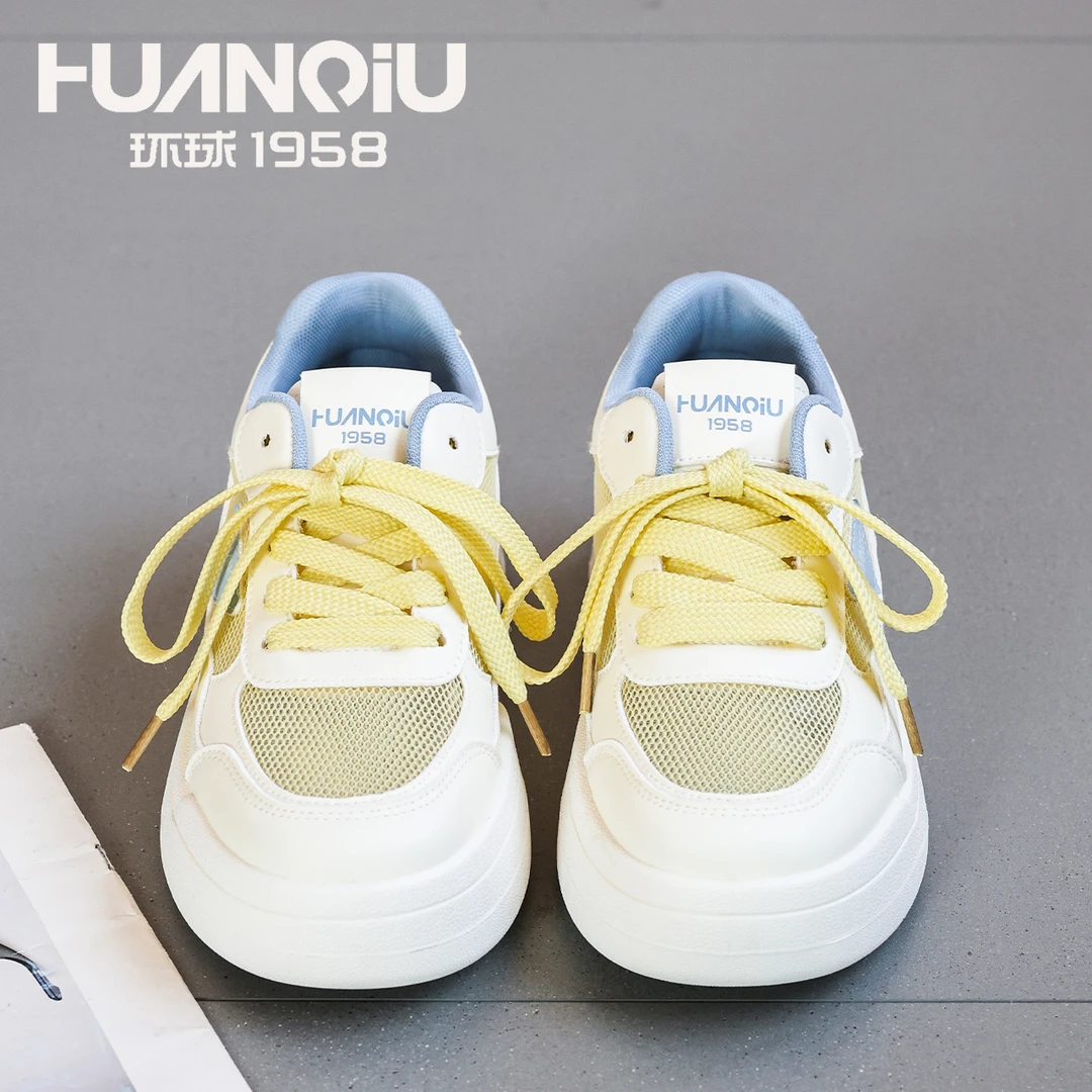 HUANQIU/环球网面透气小白鞋2025夏季时尚学生休闲鞋韩版小众板鞋