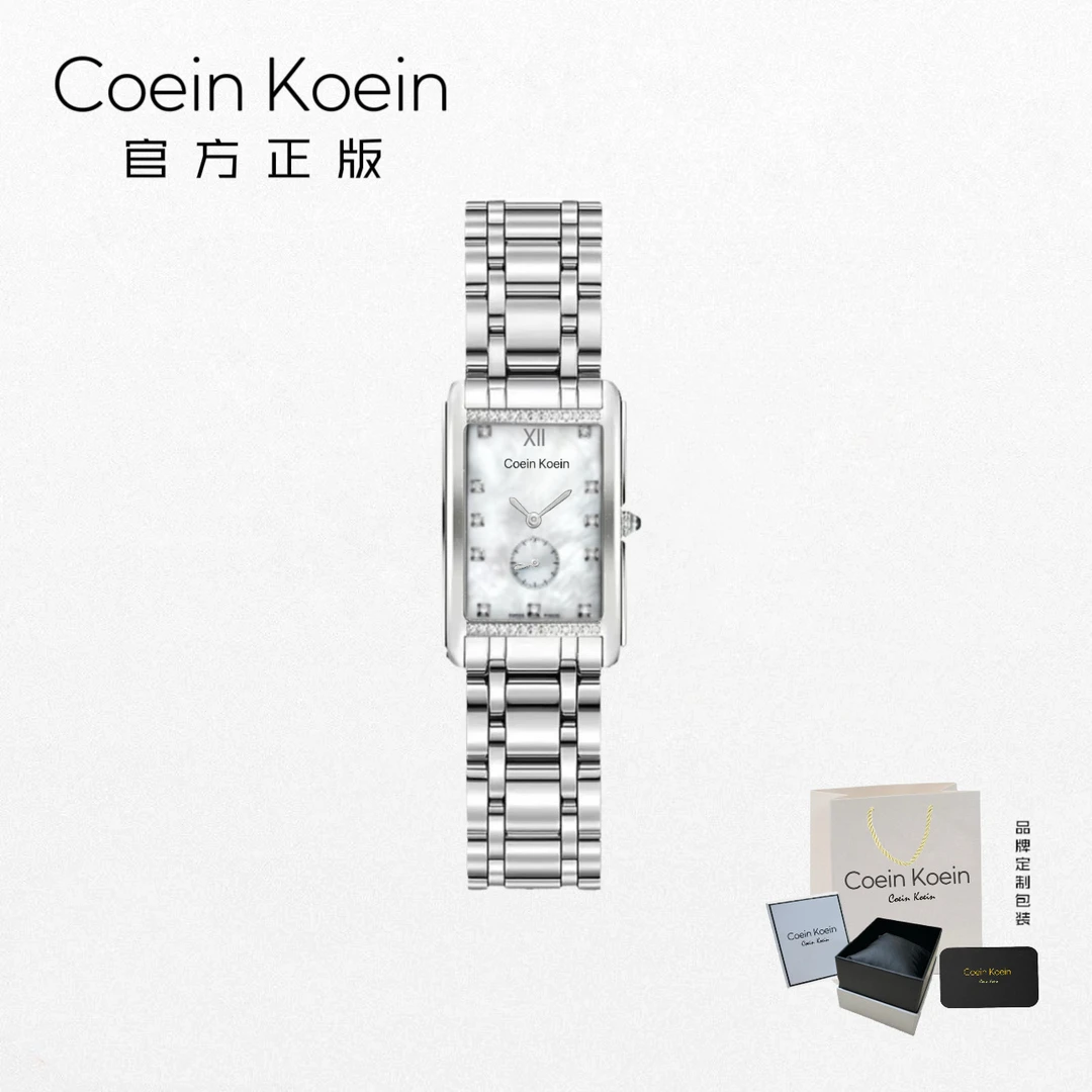 Coein Koein【官方正版】CK3099小坦克白气质商务贝母面女士手腕表