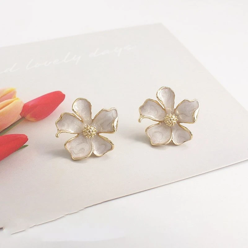 合金耳饰 耳夹无耳洞耳钉精致小清新白色茉莉花朵知性优雅气质