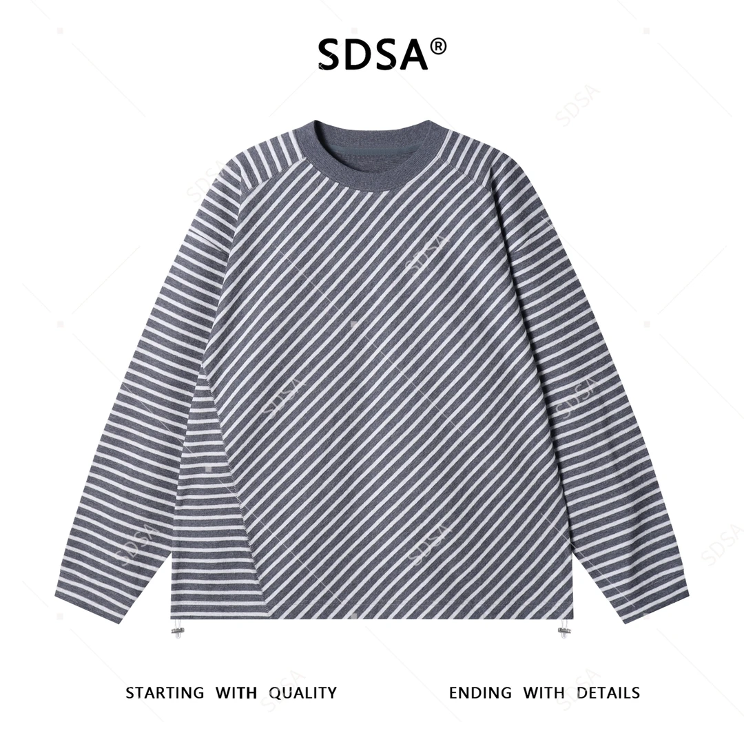 SDSA男士秋冬新款痞帅男装简约撞色条纹圆领卫衣下摆松紧设计百搭