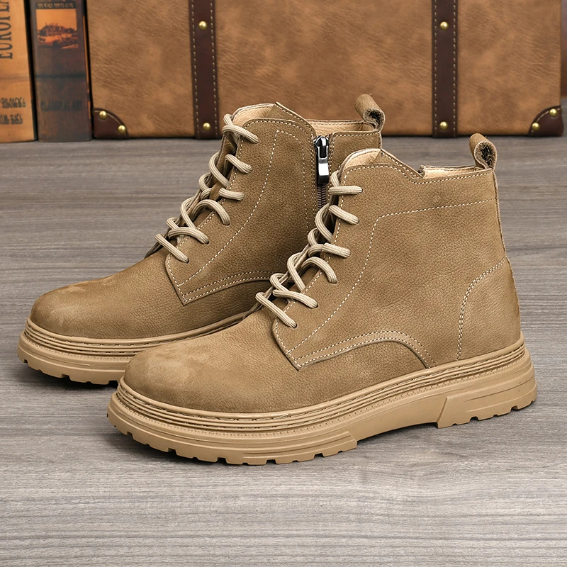 2025侧拉链款头层牛皮时尚百搭复古舒适透气马丁靴户外真皮