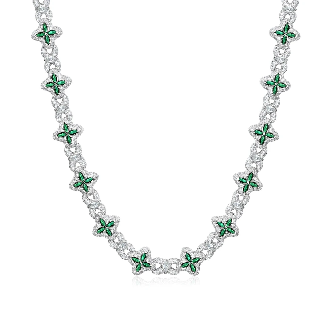 APORRO 铜合金锆石项链 四叶草系列璀璨幸运满镶裤链明星同款轻奢