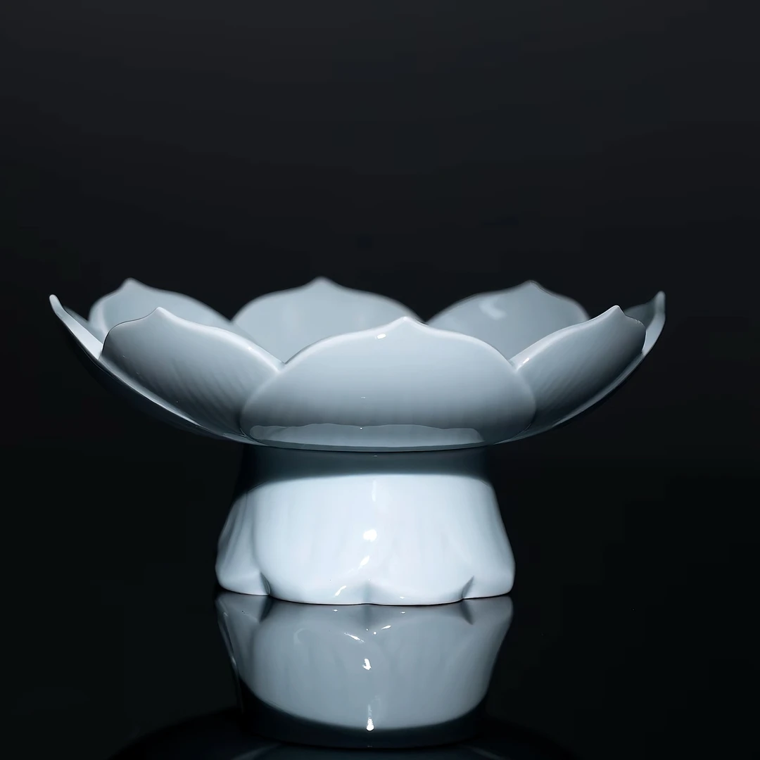 【佛手专用】中式高脚沥水果盘陶瓷精致莲花形点心盘家用禅意供佛