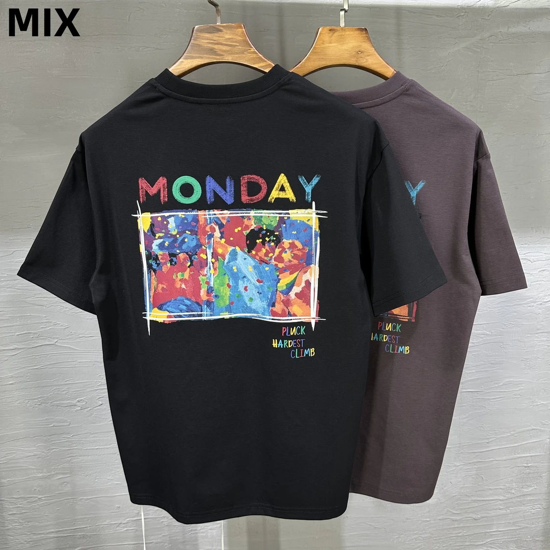 夏季彩色字母印花圆领T恤潮流小众高品质男短袖（宽松版型）5556