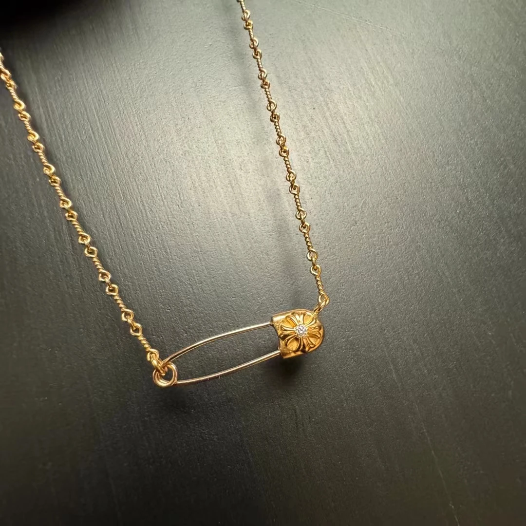 合金吊坠 CHROME HEARTS 金钻别针竹节链20inch