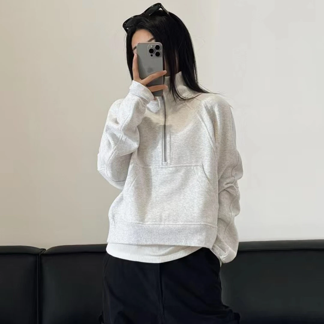 【抹小茶专属】Scuba立领运动卫衣女半拉链保暖加绒宽松瑜伽服CX52