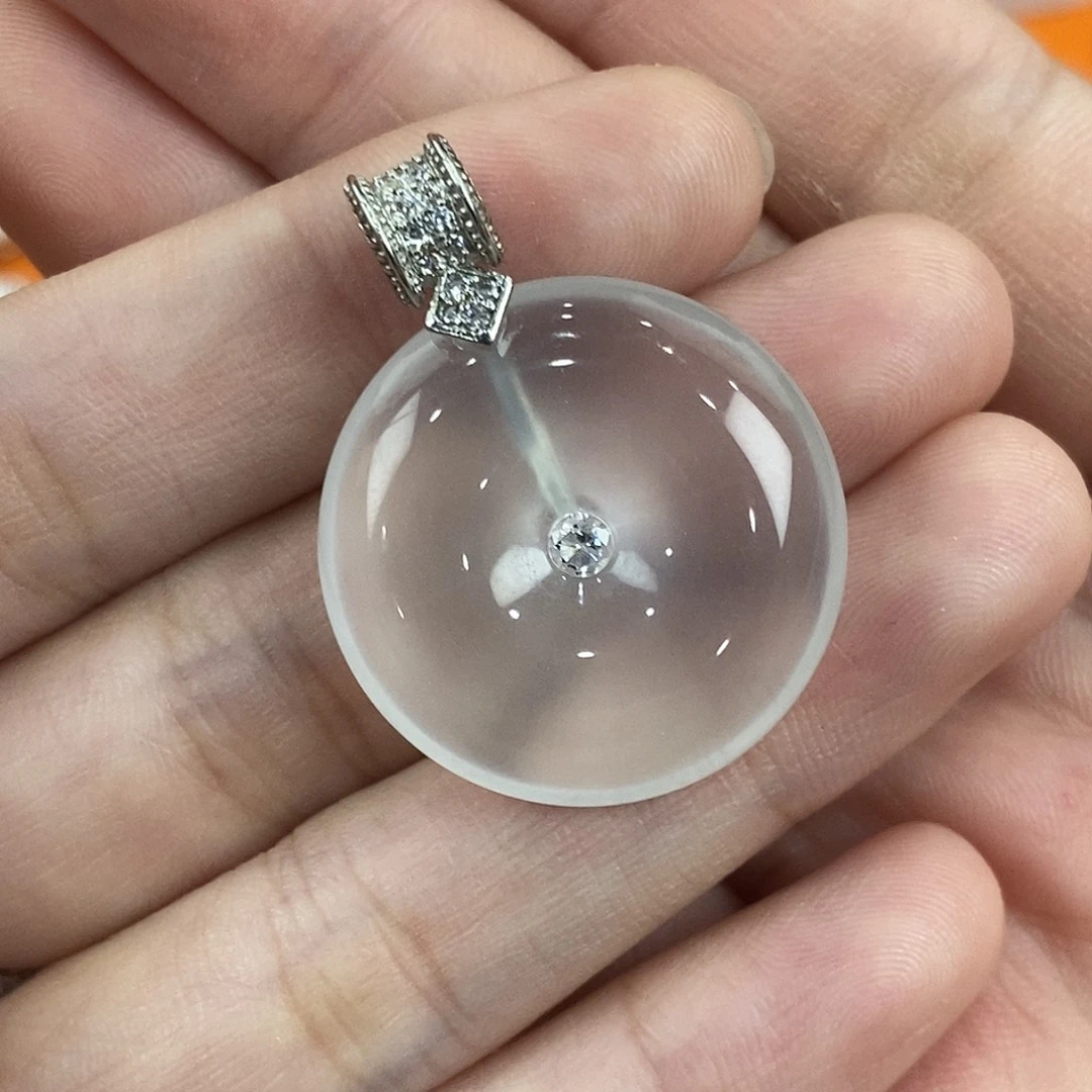 往***好银S925镶嵌吊坠石英质玉