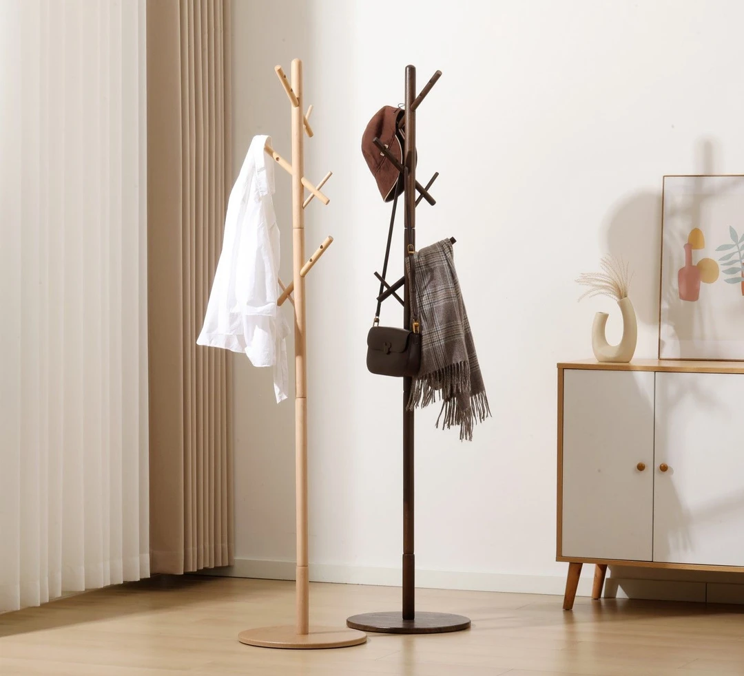 实木衣帽架落地卧室转角榉木挂衣架创意家用小型单杆立式挂包架