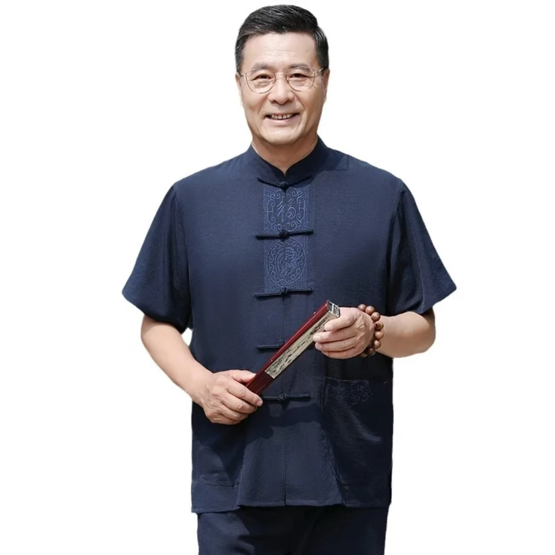 爸爸夏装套装中老年唐装男士50岁中国风夏季短袖爷爷送爸爸