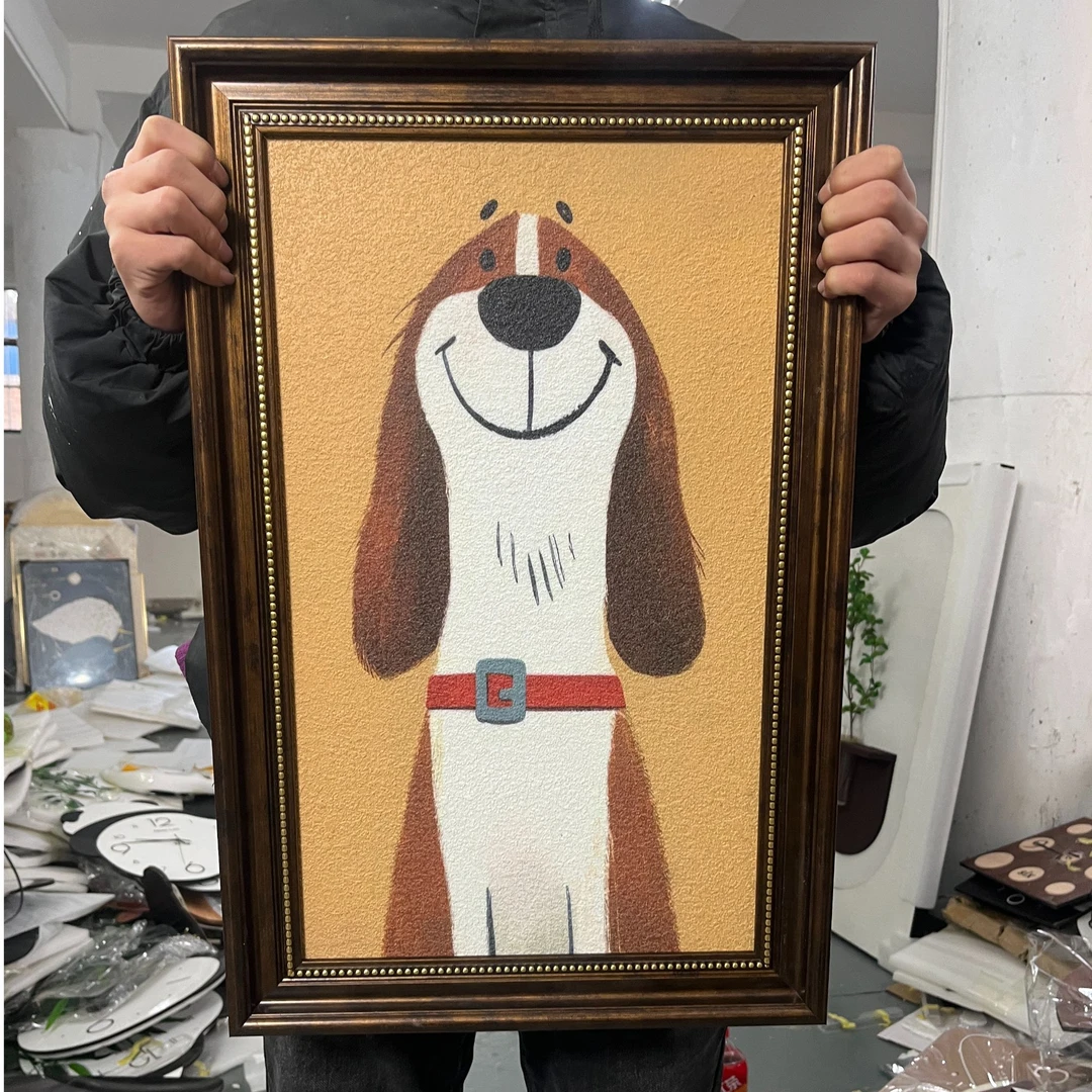 棕色卡通挂画可爱小狗创意壁画小众艺术客厅背景装饰画4060