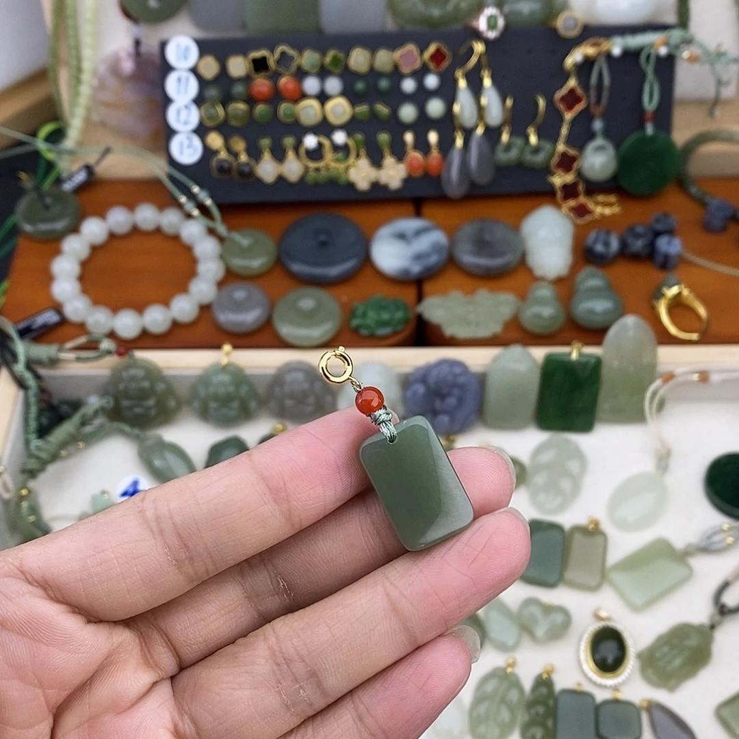 和田玉银S925镶嵌吊坠(不含链)