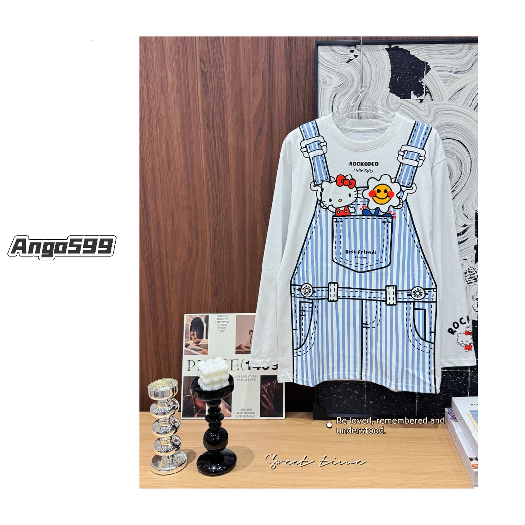 太阳花*小众设计感趣味卡通印花休闲宽松打底长袖T恤纯棉条纹