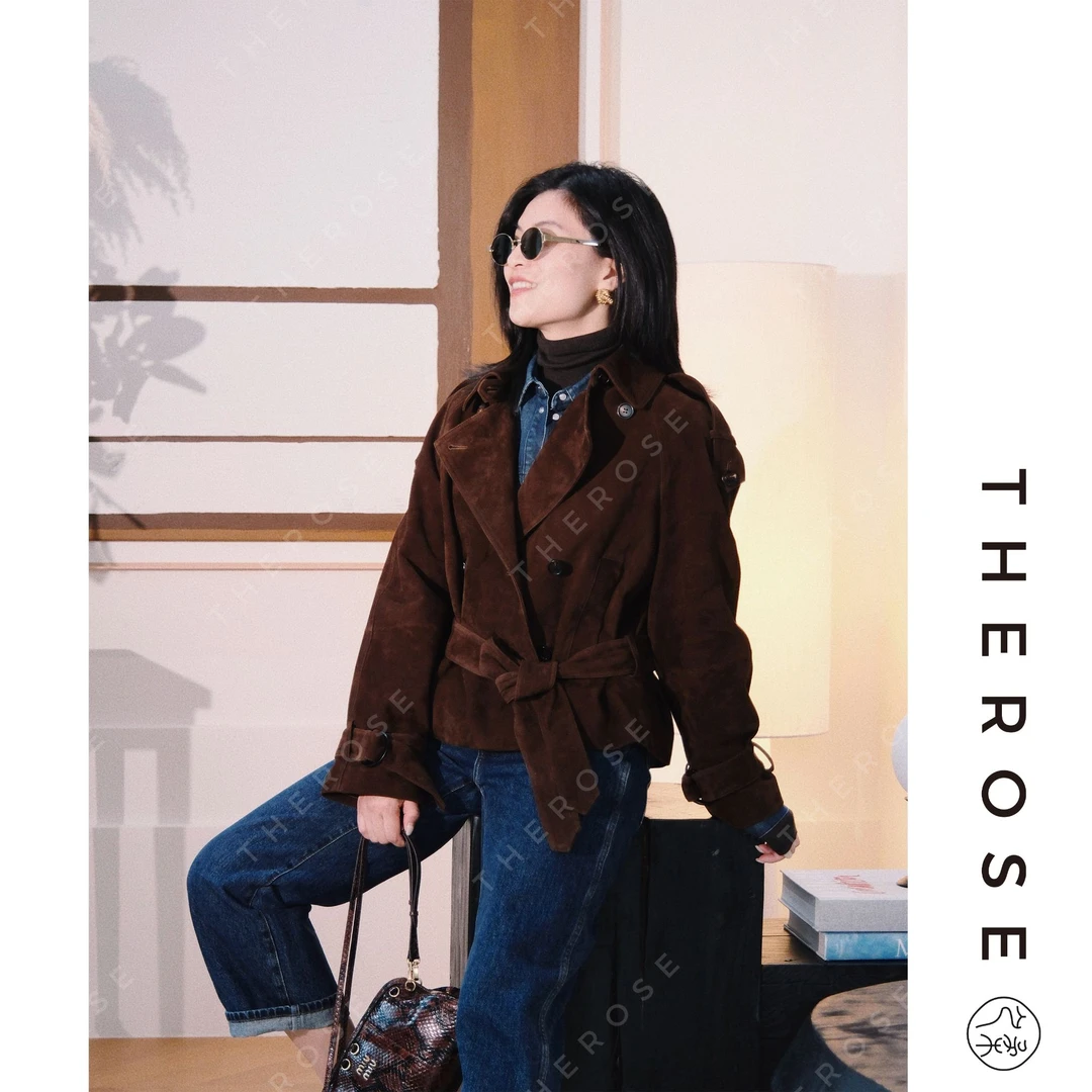 之柔【诺曼底】进口复古磨砂羊皮夹克外套宽松翻领女士气质百搭皮衣