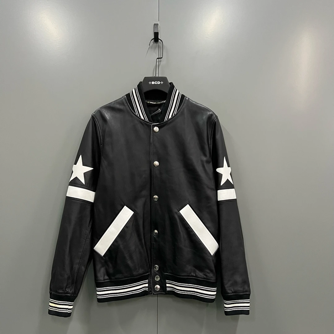 95新 Givenchy/纪梵希 黑色五星皮夹克 50码/ki305008