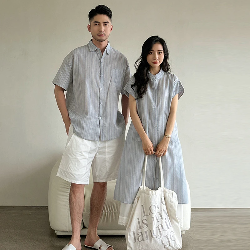 情侣装高级感一裙一衣2025新款夏季短袖连衣裙海边出游拍照男女装