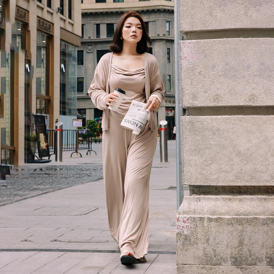 PLUSMALL云卷慢调针织休闲三件套装松弛感家居穿搭PLUS2506099ABC