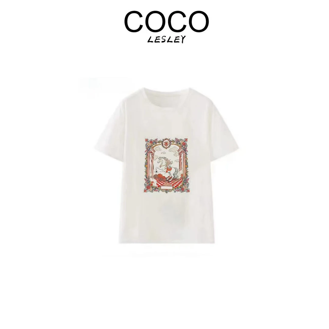 【COCO LESLEY】身骑白马 重工水钻手工彩绘工艺 时尚高级短袖