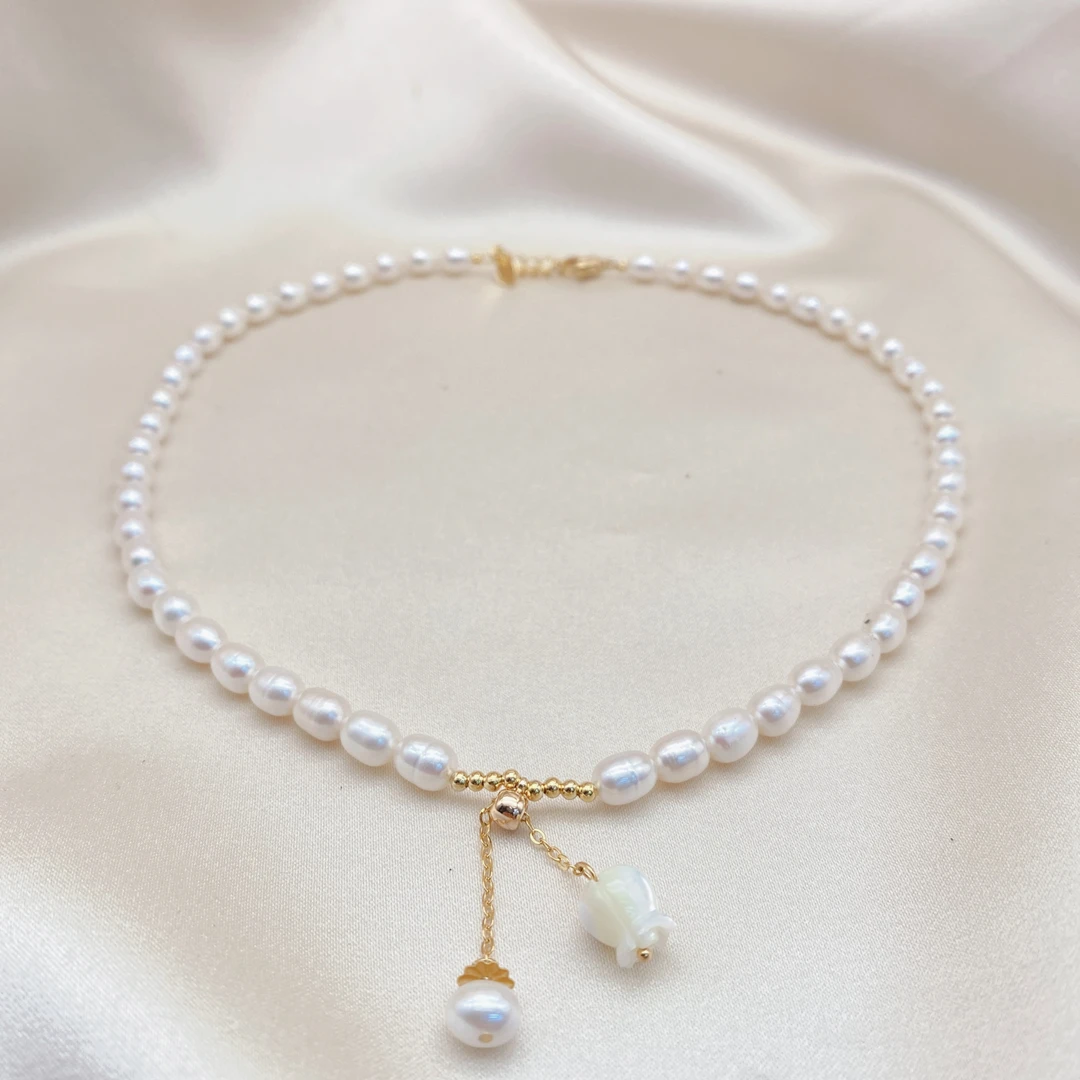 LH474【铃兰花珍珠项链】气质时尚百搭法式简约仙女小米珠白色复古