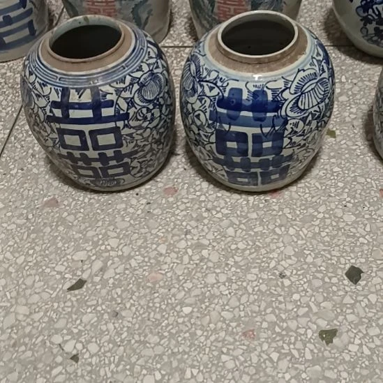 蒲***光摆件双双双喜临门罐罐摆件青花