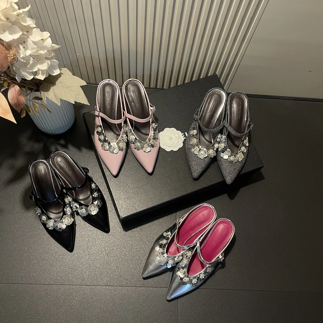 【现现】夏季新款时尚亮片水钻网红百搭法式网红设计爆款尖头高跟鞋