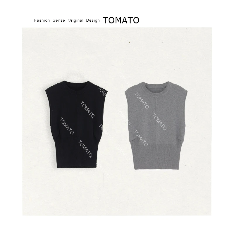 【TomaTo】灵感林 简约高级圆领休闲无袖百搭马甲套头上衣C25X3228