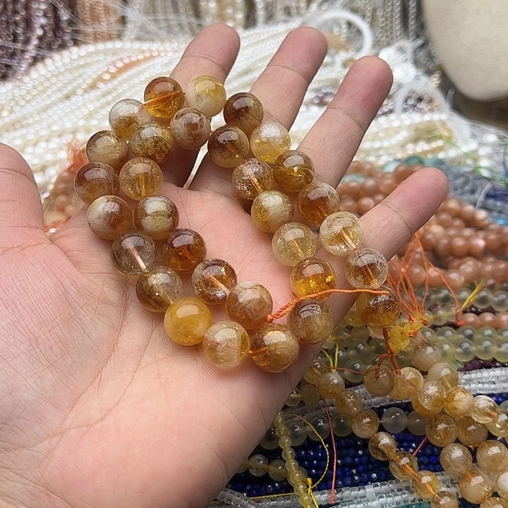 玛瑙/玉髓未镶嵌珠宝半成品一条12mm左右黄塔晶