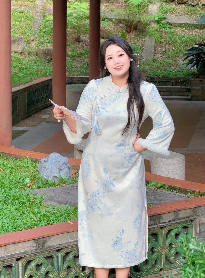 码加加31826大码国风新中式改良旗袍秋冬氛围感气质连衣裙
