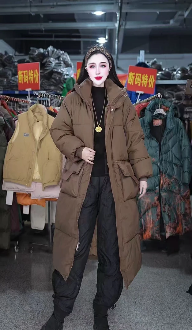 秋冬潮流美拉德中长款过膝面包服加厚宽松外套冬季时尚棉服9807
