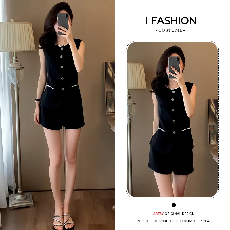 时尚高级感套装女2026年夏季新款洋气百搭显瘦无袖上衣短裤两件套
