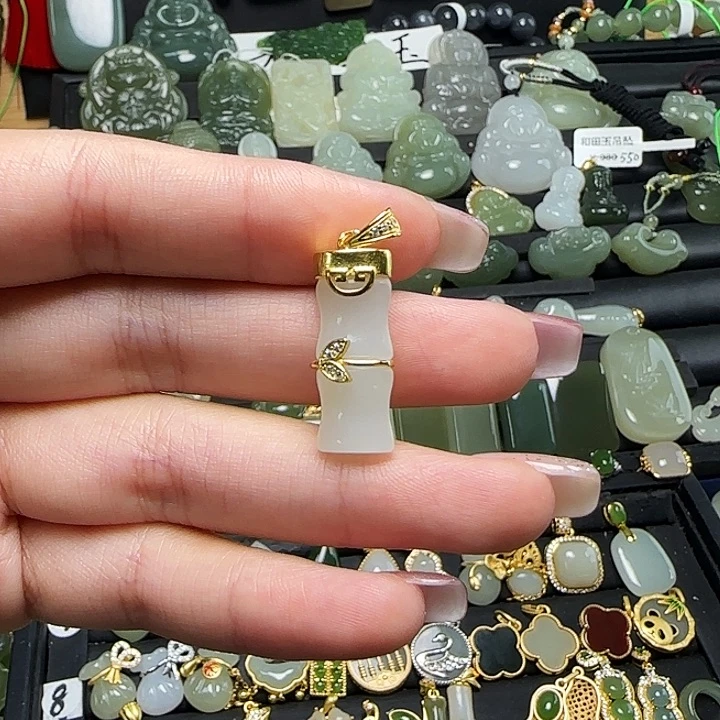 颈饰银S925镶嵌和田玉送链子送绳