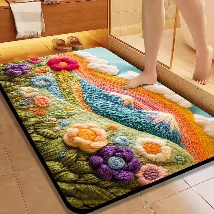 花卉软硅藻泥地垫3D立体花卉家用浴室防滑垫卫生间速干软吸水脚垫