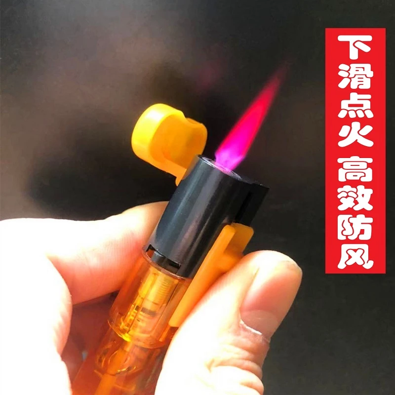 超市热卖下滑式电子点火翻盖点烟防风火焰塑料防风打火机防风