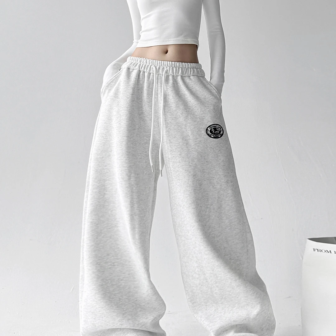 美式复古运动卫裤秋季字母印花宽松直筒垂感休闲裤拖地阔腿裤子