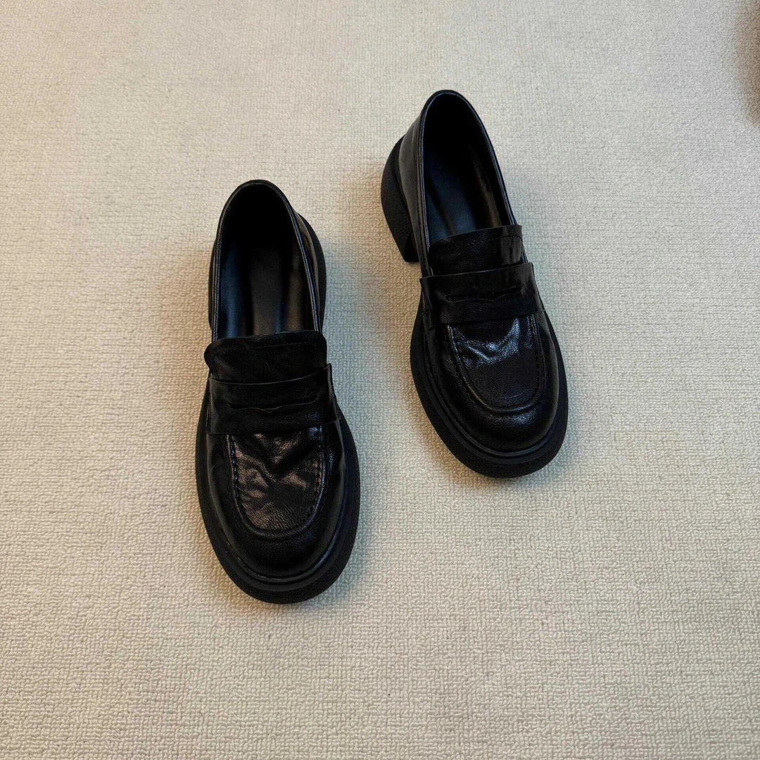 羊皮版~英伦风厚底乐福鞋女一脚蹬懒人鞋百搭单鞋学院风jk制服鞋