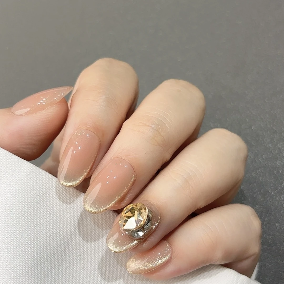 【香槟梦境】秋冬显白香槟钻猫眼法式高级感纯手工穿戴甲