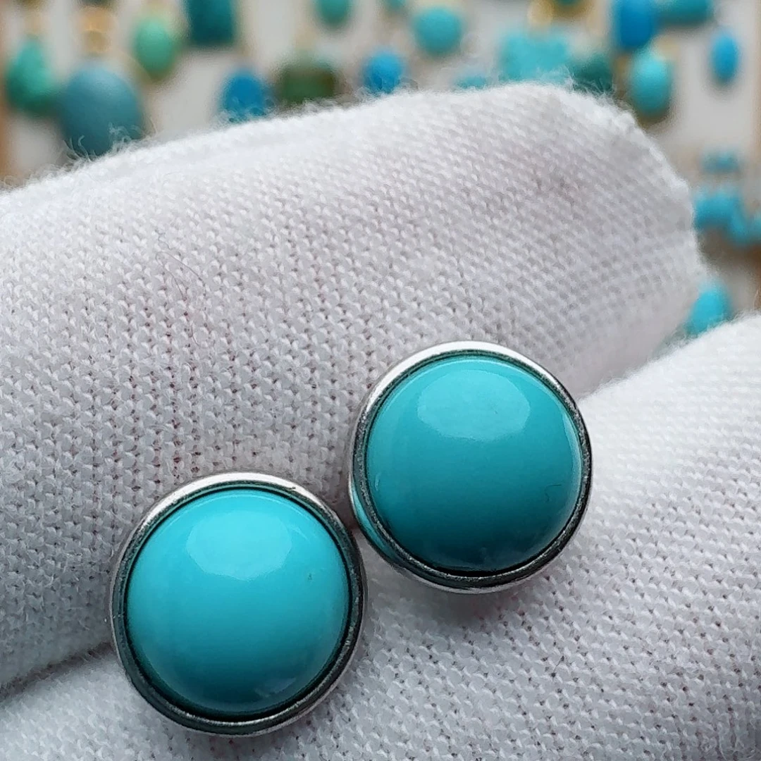 绿松石银S925镶嵌耳饰