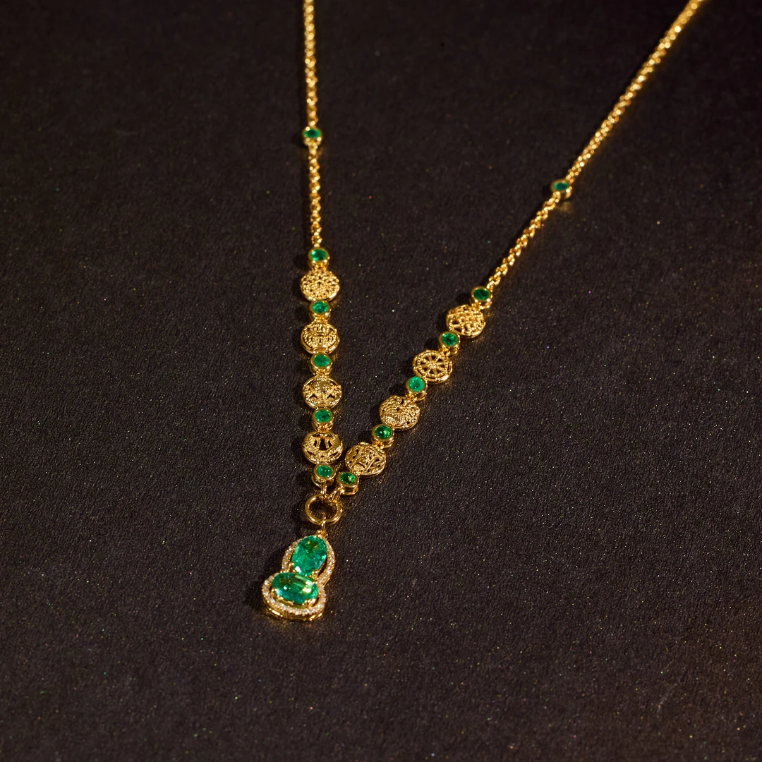 非遗好物分享【歪歪】八宝*祖母绿葫芦项链（加加）18K金镶嵌S2016