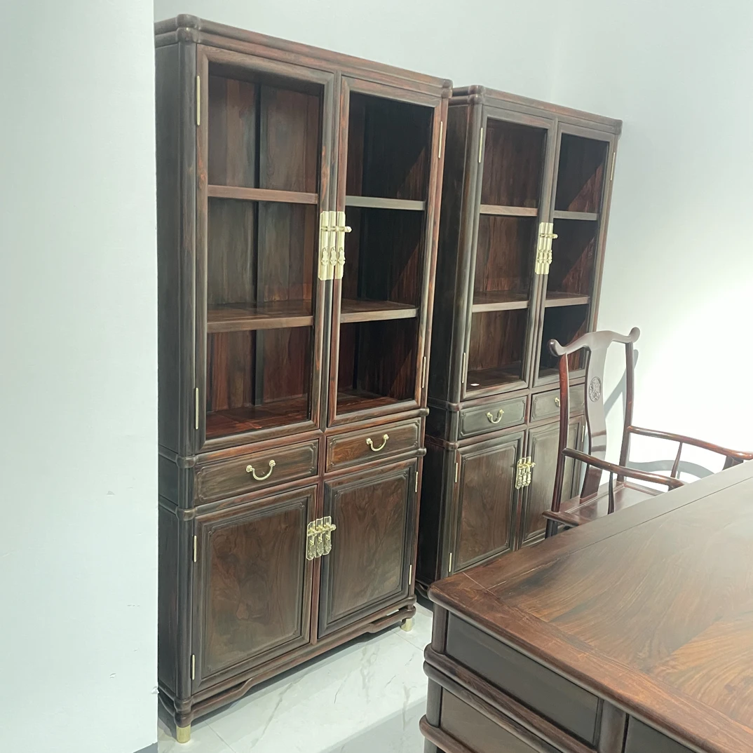 大红酸枝圆包圆书柜两件套